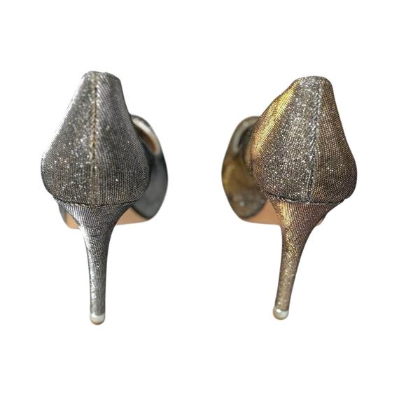 Badgley Mischka Heels - Silver Sparkle Peep Toe 5 inch Stiletto - Leather Soles - Picture 7 of 12